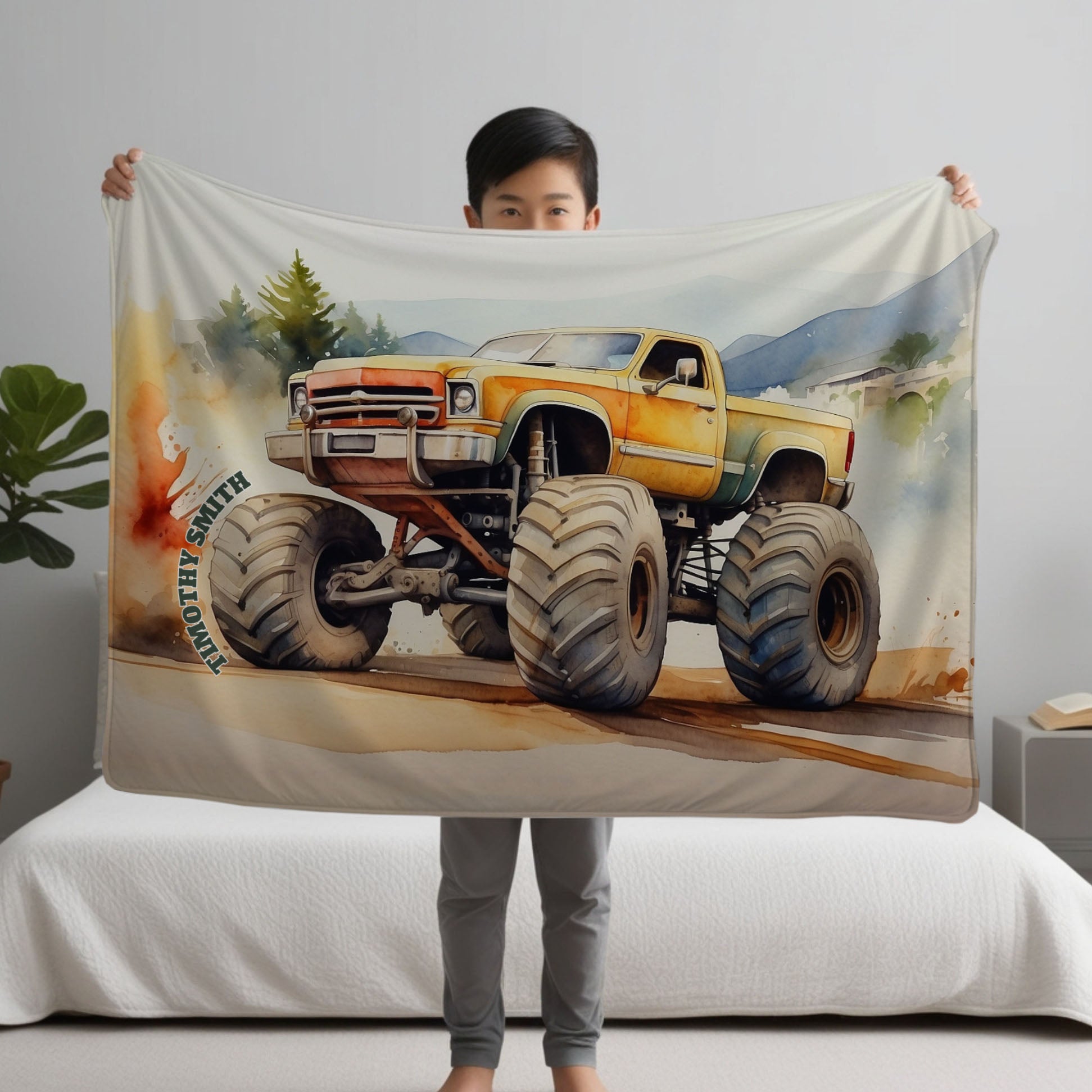 Monster Truck personalized blankets for kids and babies - Rusty Rumbler