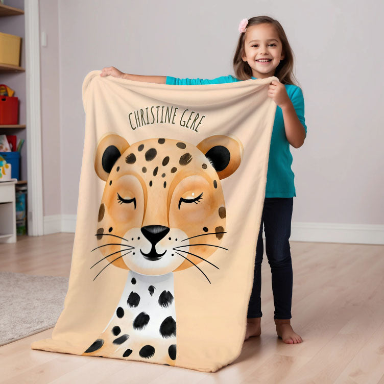 Cheetah personalized blankets for kids and babies - Spotty Smiles