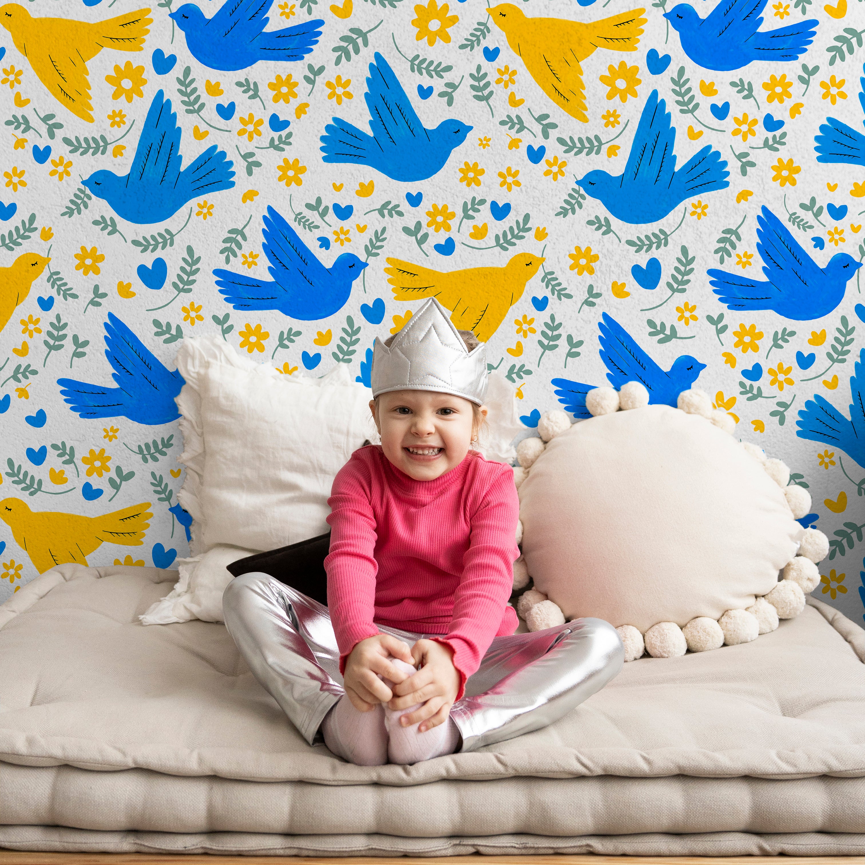 Bird Themed Wallpaper for Nursery and Kids Rooms - Skyward Blossoms