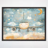 Airplane Dreams Wall Art for Nursery, Playroom or Kids Bedrooms - Smiling Plane with Clouds and Stars - Star Flight