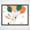 Balloon Bunny Wall Art for Nursery, Playroom or Kids Bedrooms - Whimsical Floating Adventure Decor - Floaty Paws