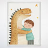 Affectionate Dinosaur Wall Art for Nursery, Playroom or Kids Bedrooms - Friendly Dino Hug with Stars - Hugasaurus Rex
