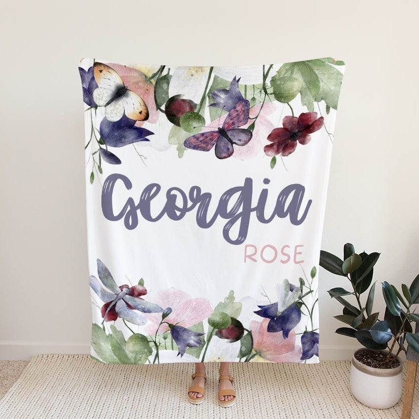 Floral Personalized Blanket for Babies and Kids