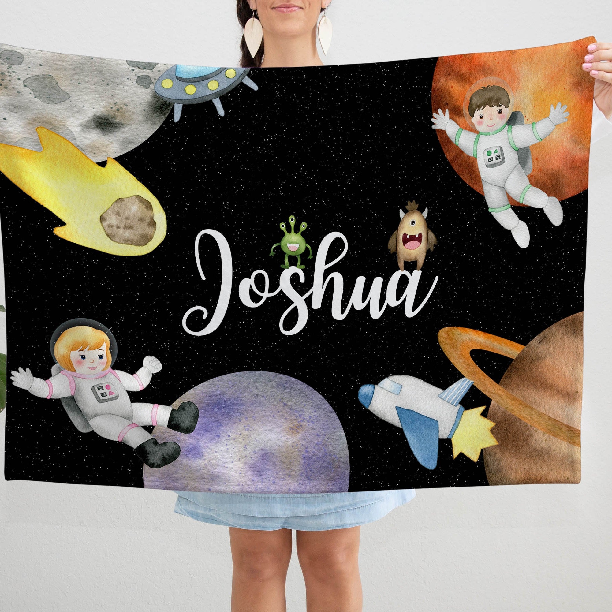 Space Personalized Blanket for Babies and Kids