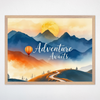 Adventure Awaits Mountain Wall Art for Nursery, Playroom or Kids Bedrooms - Hot Air Balloon & Sunset Landscape Decor - Wanderlust Way
