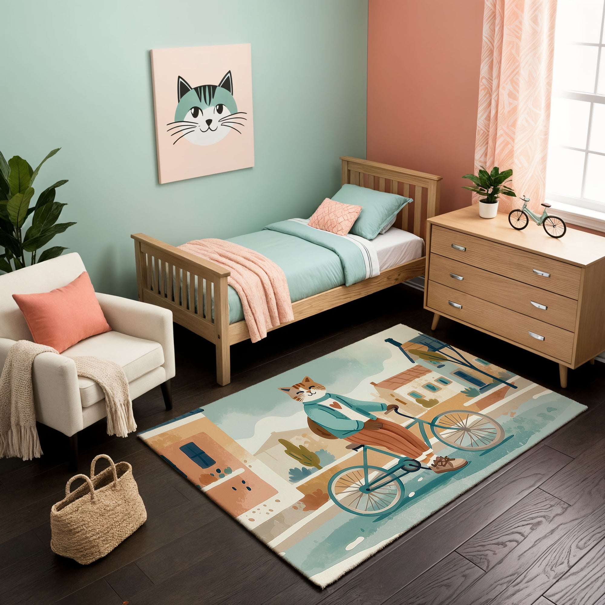 Nursery and Kids Cat Area Rug - Purrfect Ride