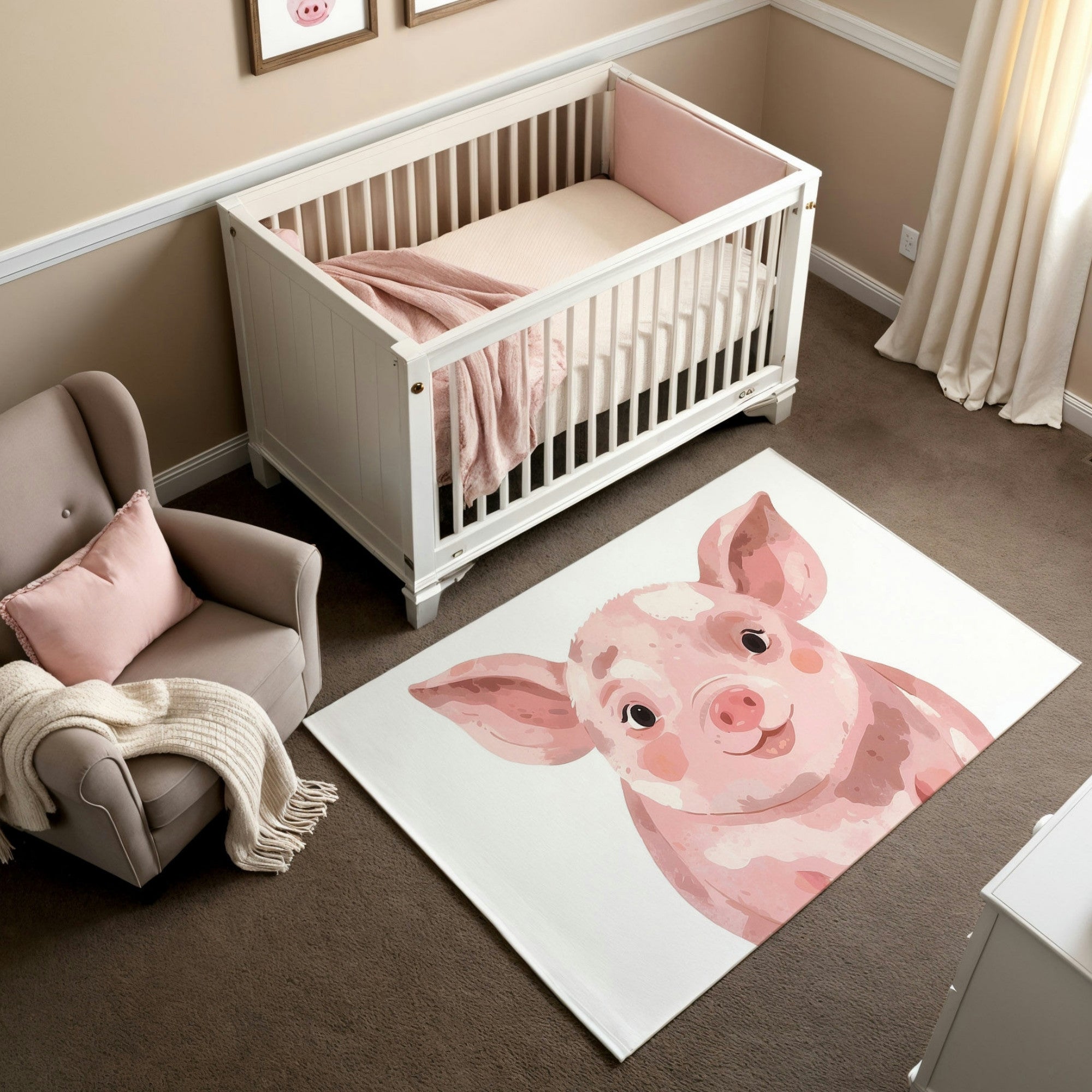 Nursery and Kids Pig Area Rug - Chubby Cheeks