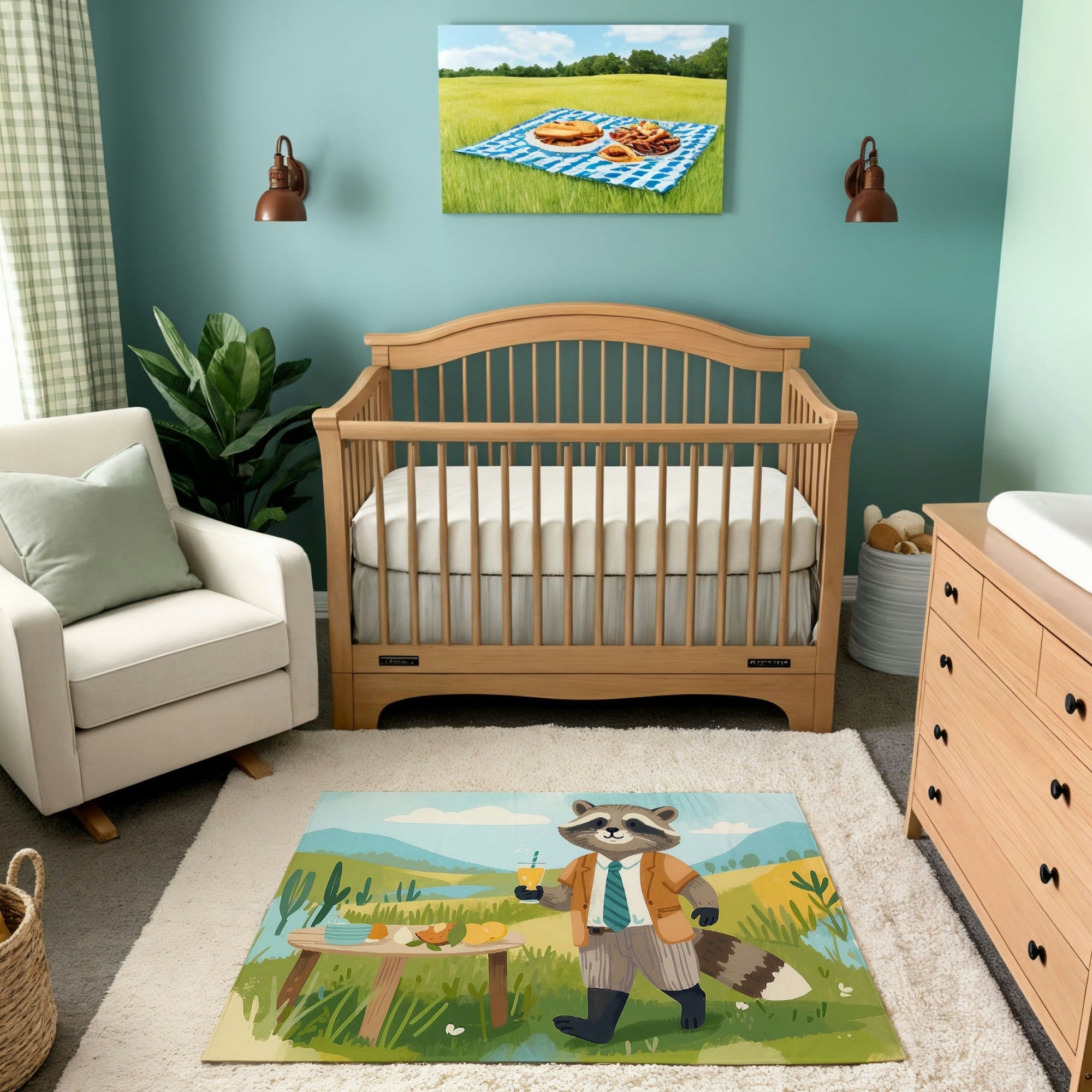 Nursery and Kids Raccoon Rug - Raccoon Refreshment