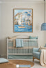 Nautical Greece Ocean Travel Wall Art for Nursery, Playroom or Kids Bedrooms - Blue Santorini Scene with Dolphins - Sails of Santorini