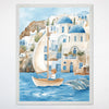 Nautical Greece Ocean Travel Wall Art for Nursery, Playroom or Kids Bedrooms - Blue Santorini Scene with Dolphins - Sails of Santorini