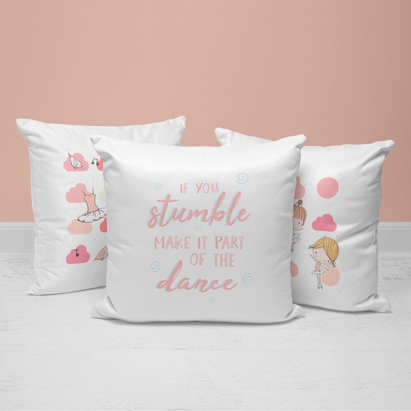 Ballerina Throw Pillows | Set of 3 | Stumble And Dance | For Nurseries & Kid's Rooms