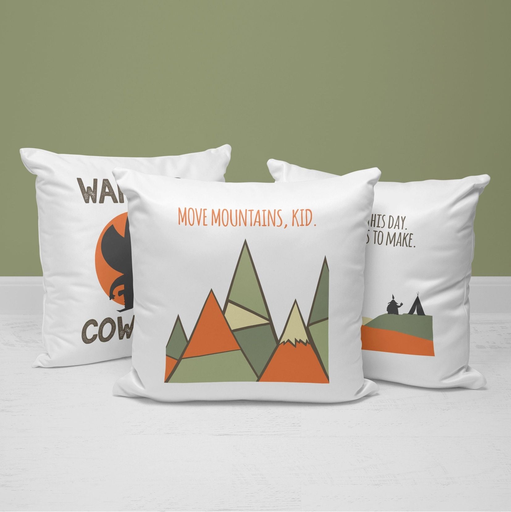 Cowboy Throw Pillows | Set of 3 | Collection: Move Mountains | For Nurseries & Kid's Rooms