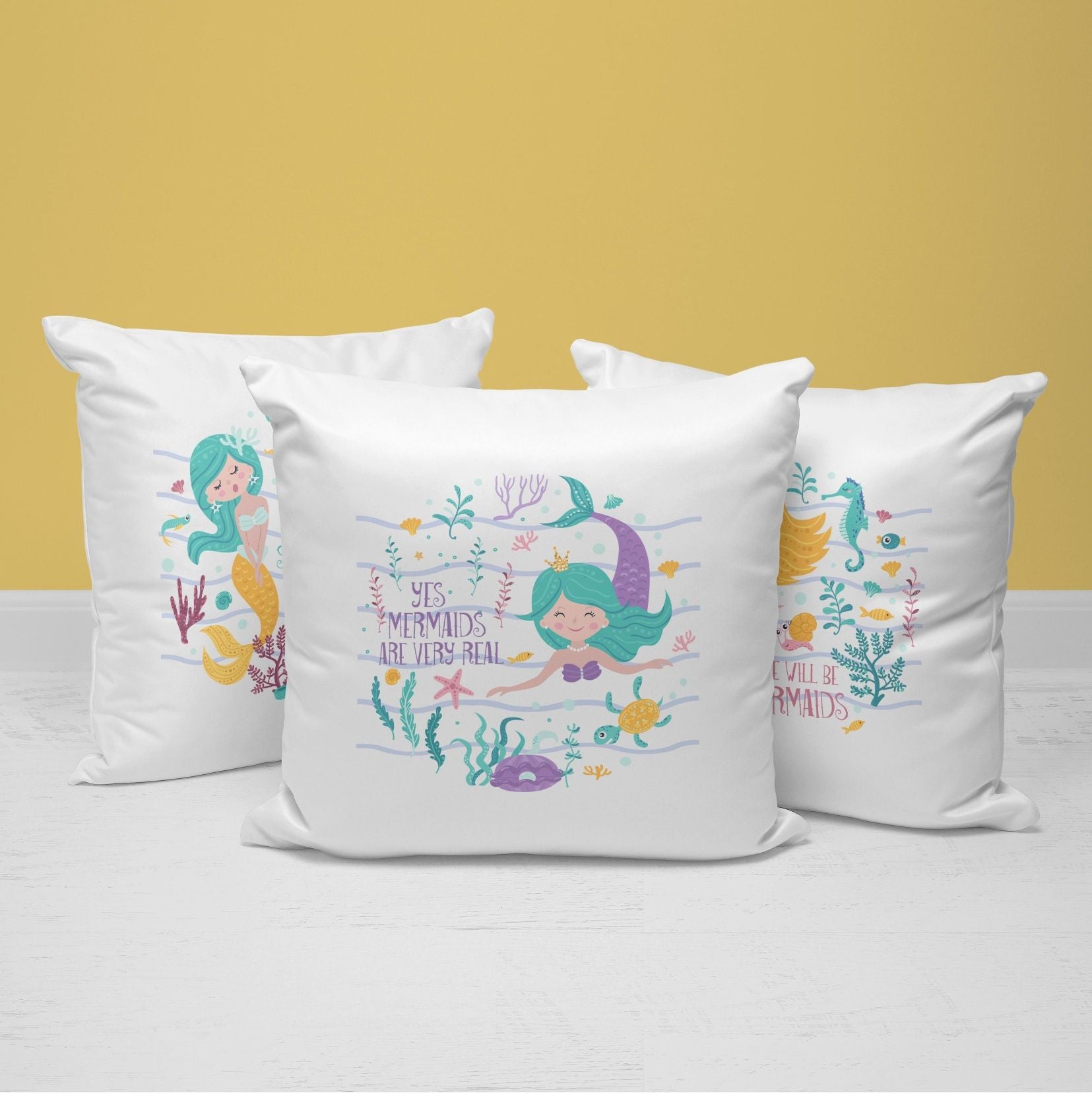 Mermaid Throw Pillows | Set of 3 | Mermaid Fantasies | For Nurseries & Kid's Rooms