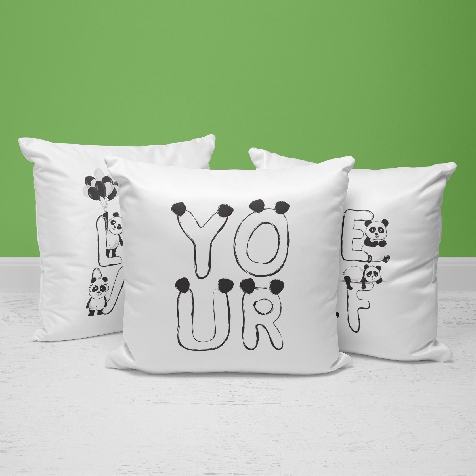 Panda Throw Pillows | Set of 3 | Love Yourself | For Nurseries & Kid's Rooms