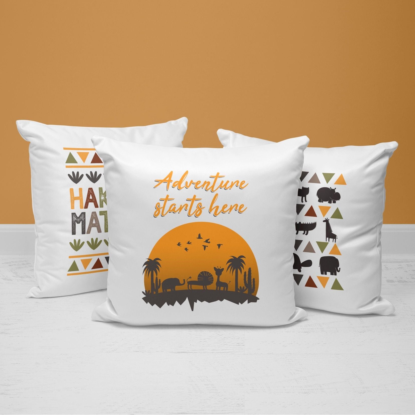 Safari Throw Pillows | Set of 3 | Safari Sunset | For Nurseries & Kid's Rooms