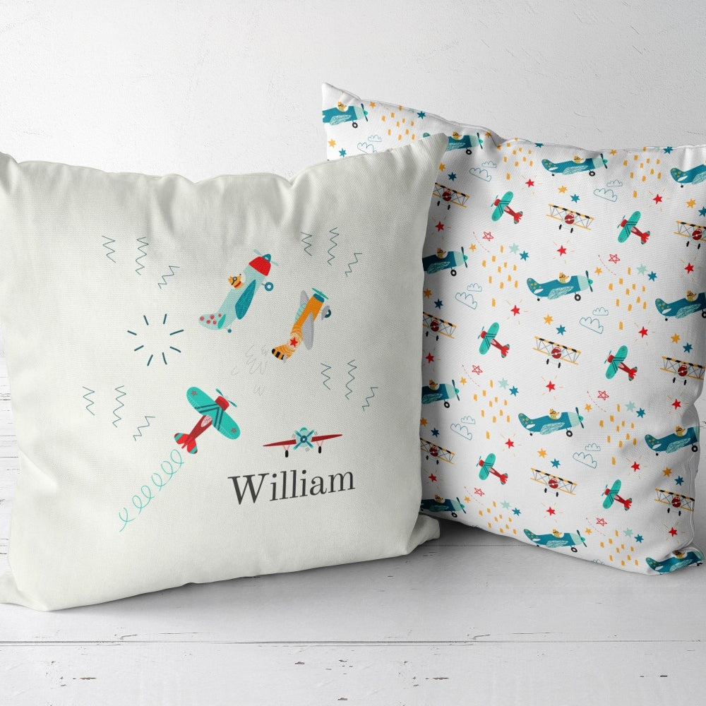 Personalized Airplane Throw Pillows | Set of 2 | Collection: Snuggly Landing | For Nurseries & Kid's Rooms