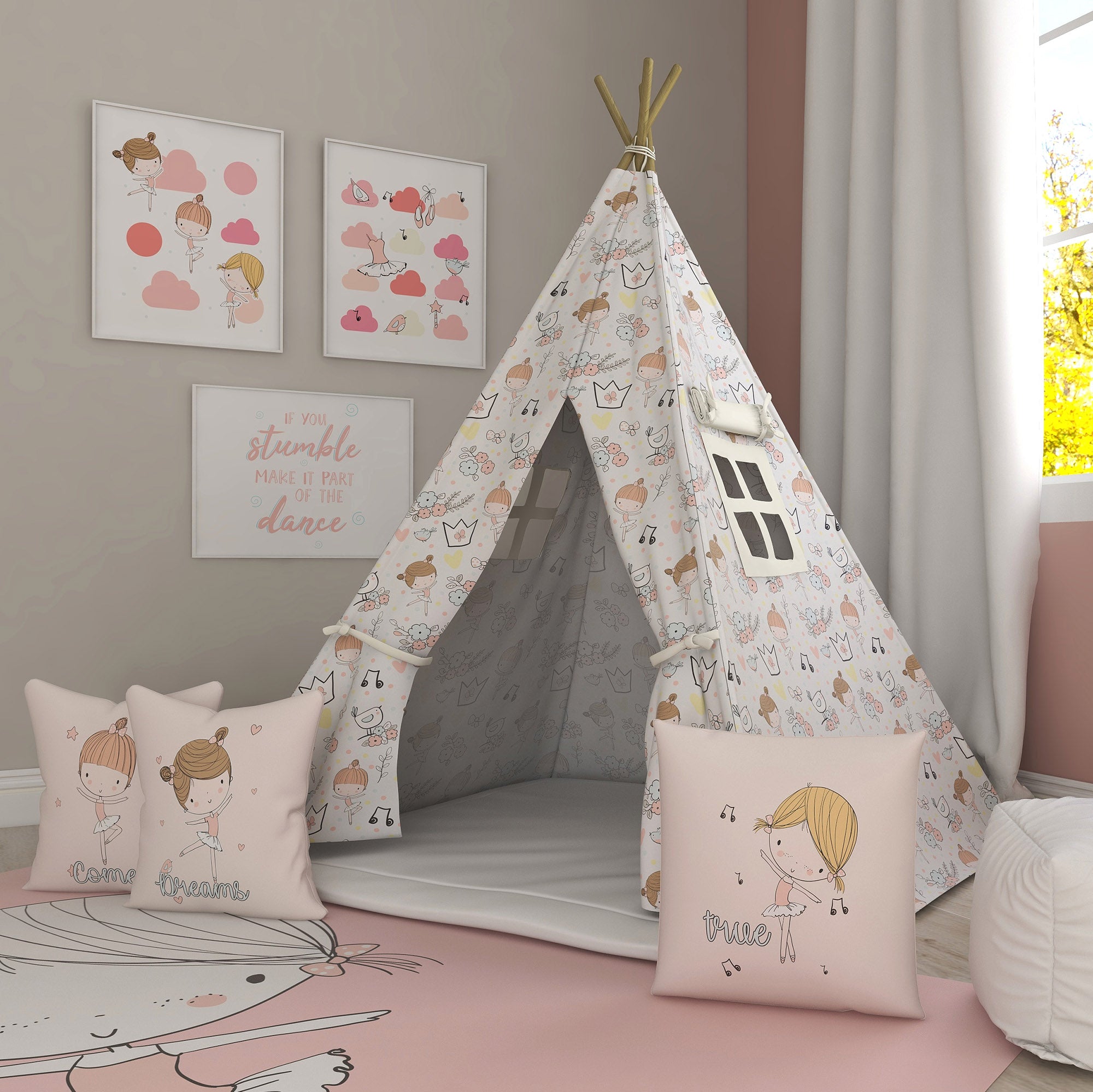 Kids Teepee, Ballerina Decor Themed Room - After The Dance Collection