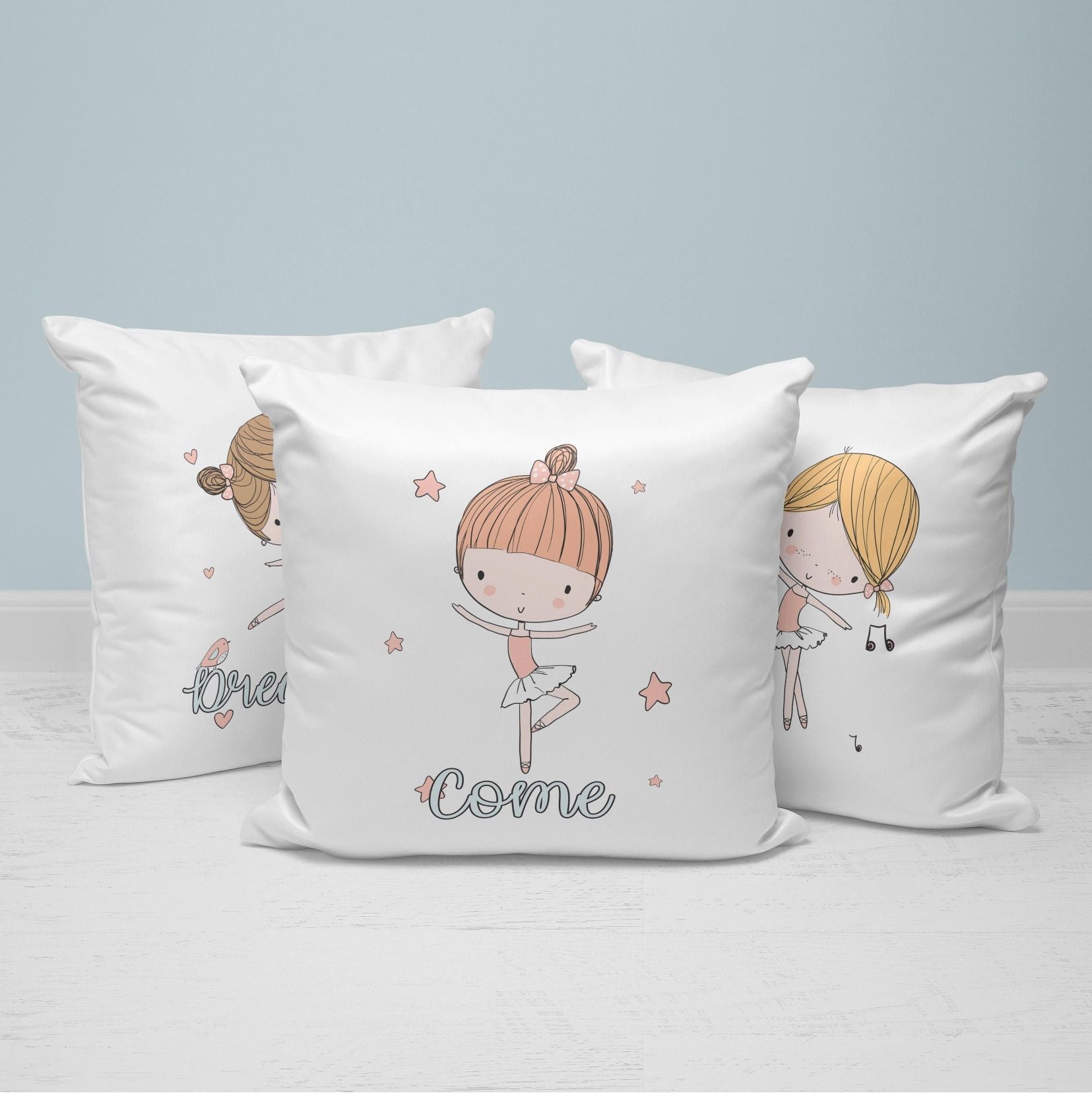 Ballerina Throw Pillows | Set of 3 | Dance with Me | For Nurseries & Kid's Rooms