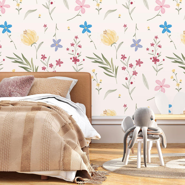 Flower Themed Nursery Wallpaper and Kids Room Wallpaper - Beaming Floras