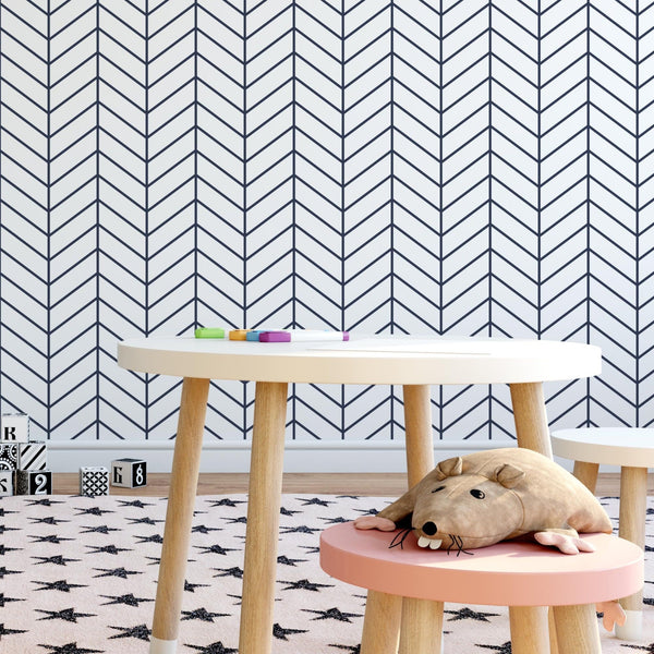 Geometric Wallpaper for Nursery and Kids Rooms - Black and White Herringbone