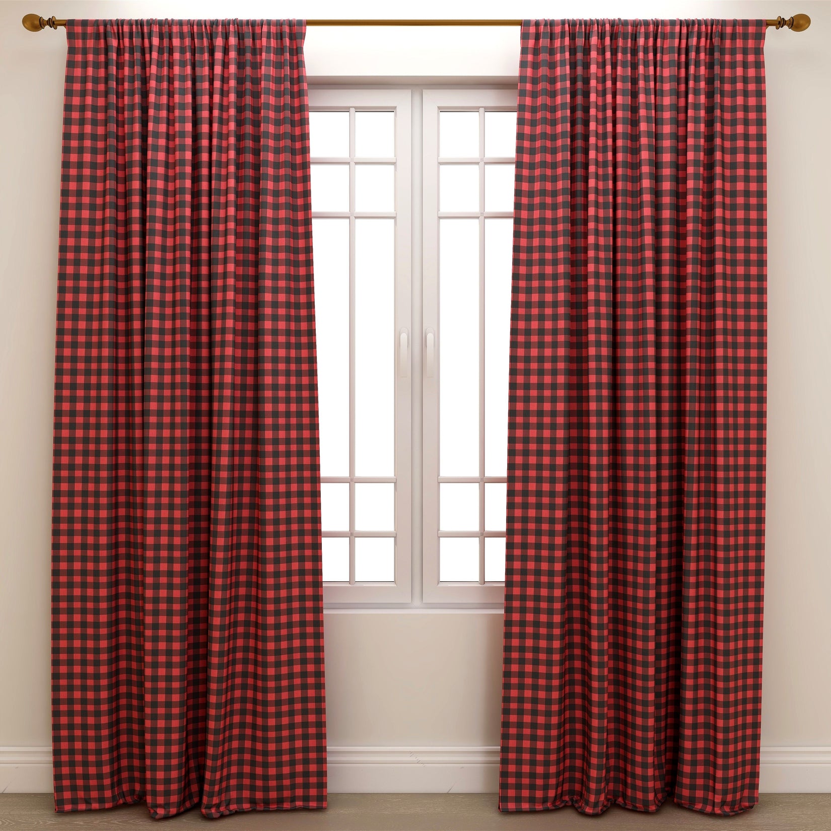 Buffalo Check Red/Black Slub Canvas Kids Curtain