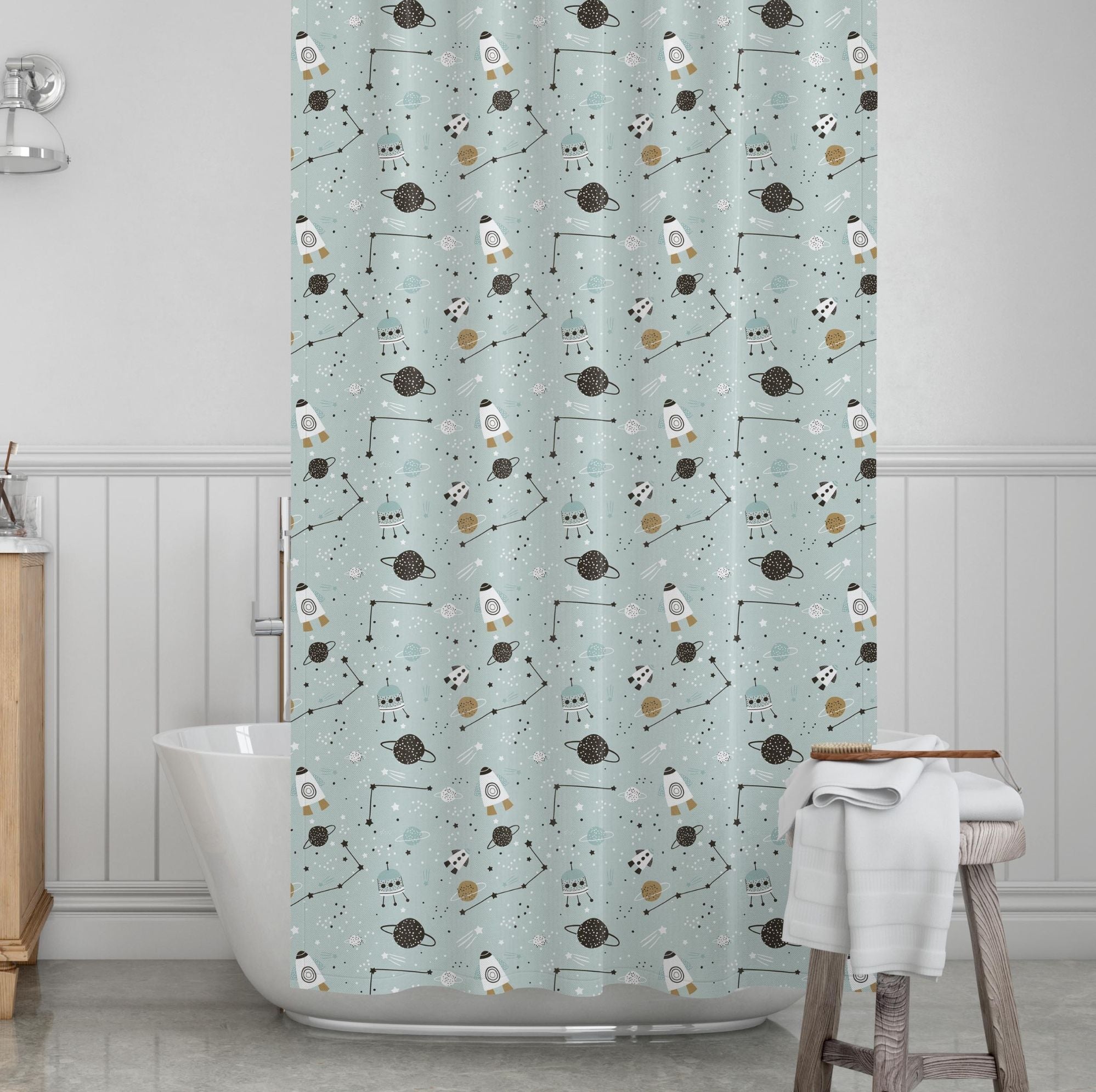 Space Kids' Shower Curtains - Over The Moon