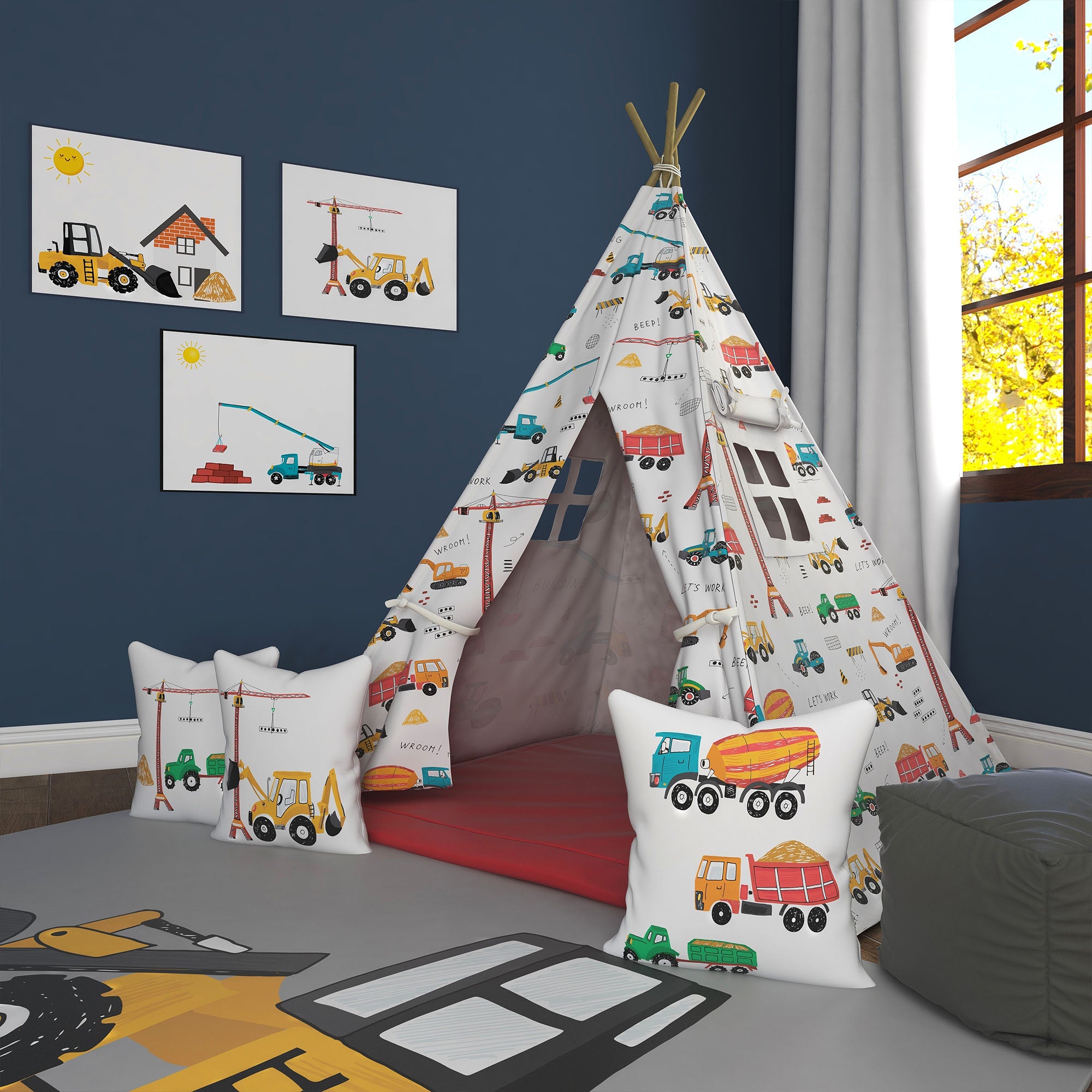 Kids Teepee, Construction Decor Themed Room - Powerful Builds Collection