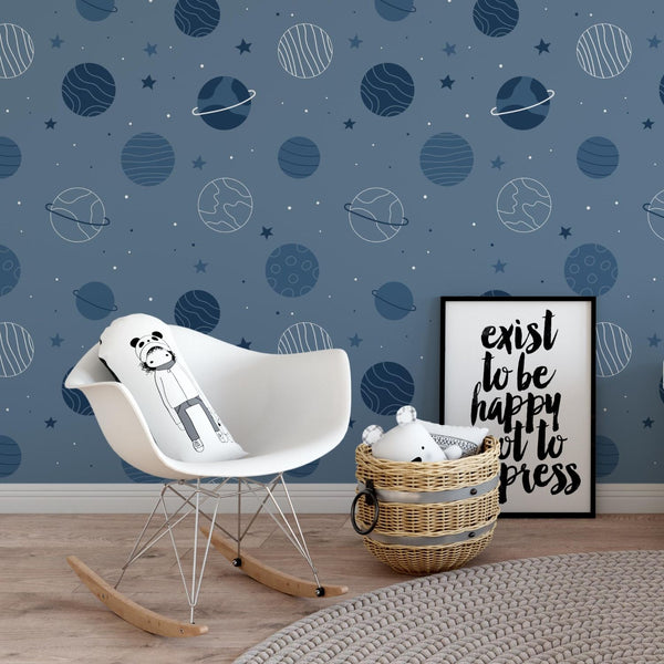 Space Themed Nursery Wallpaper and Kids Room Wallpaper - Celestial Bodies