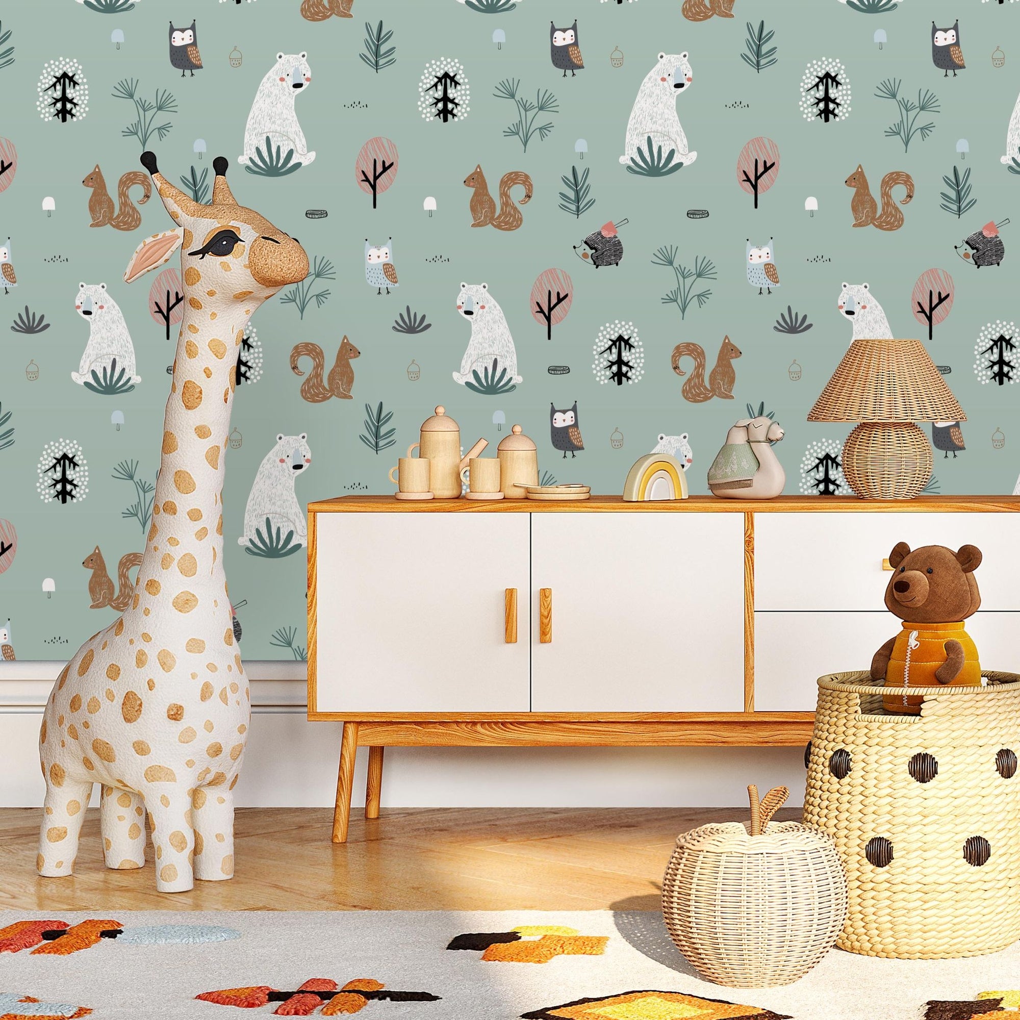 Bear Peel and Stick Wallpaper or Traditional Wallpaper - Charming Forest