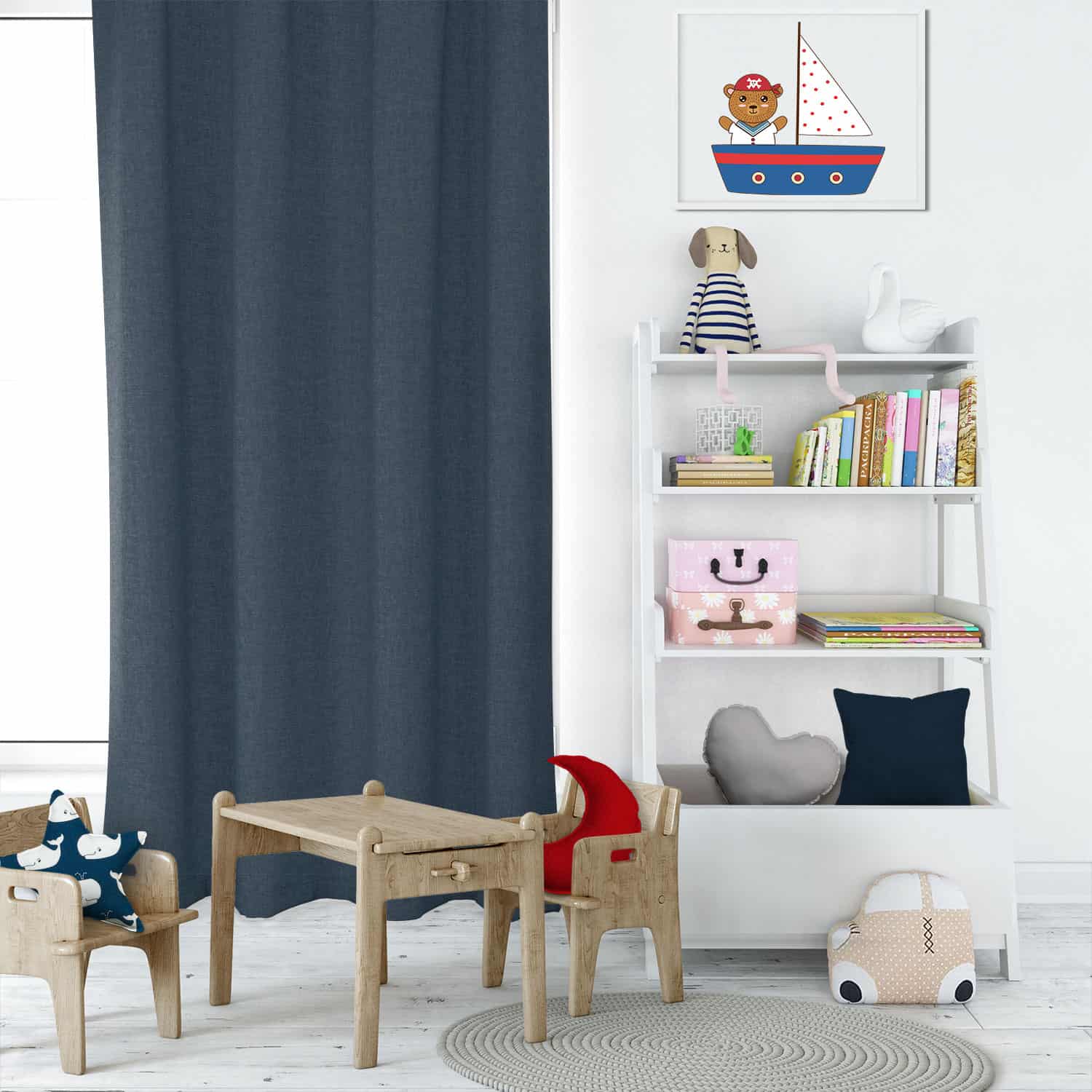 Dyed Solid Blue Kids Curtains