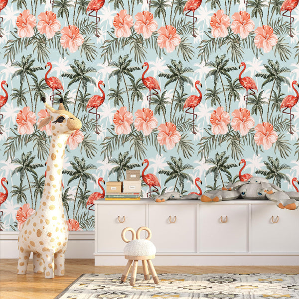 Flamingo Peel and Stick or Traditional Wallpaper - Flamingo Fandango