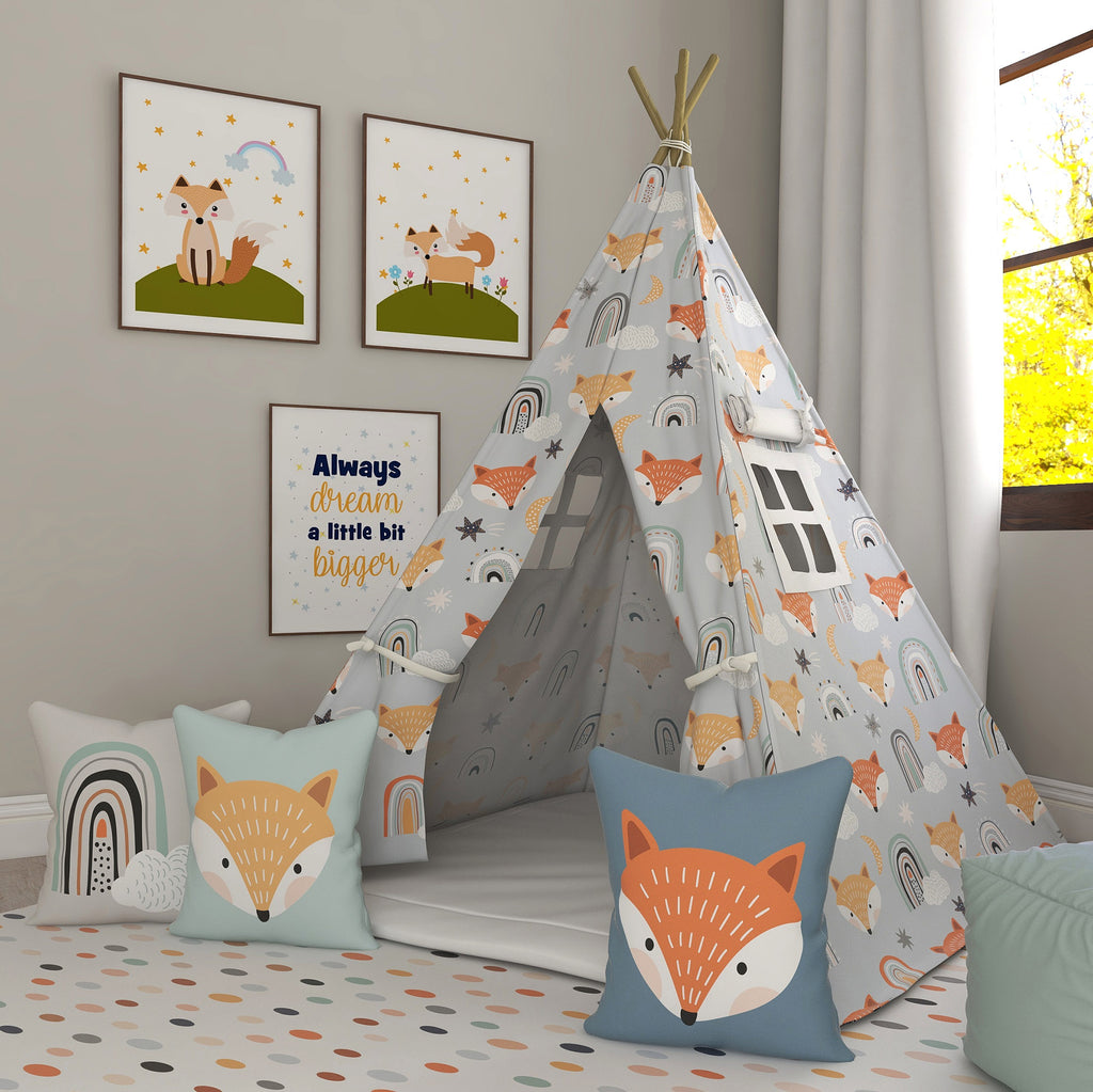 Kids Teepee, Fox Decor Themed Room - Gone In The Wild Collection