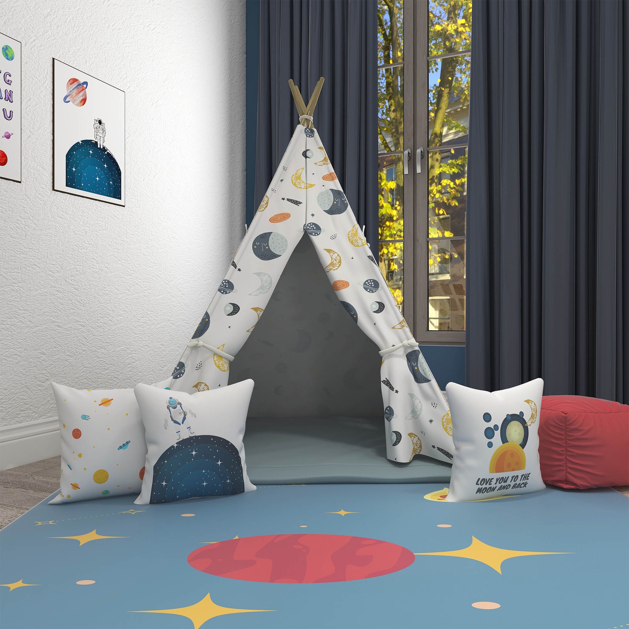 Kids Teepee, Galaxy Decor Themed Room -  Cosmic Trip Collection