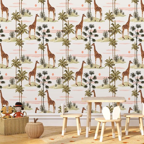 Giraffe Themed Nursery Wallpaper and Kids Room Wallpaper - Giraffe’s Paradise