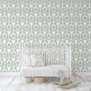 Floral Wallpaper Peel and Stick or Traditional - Green and White Damask