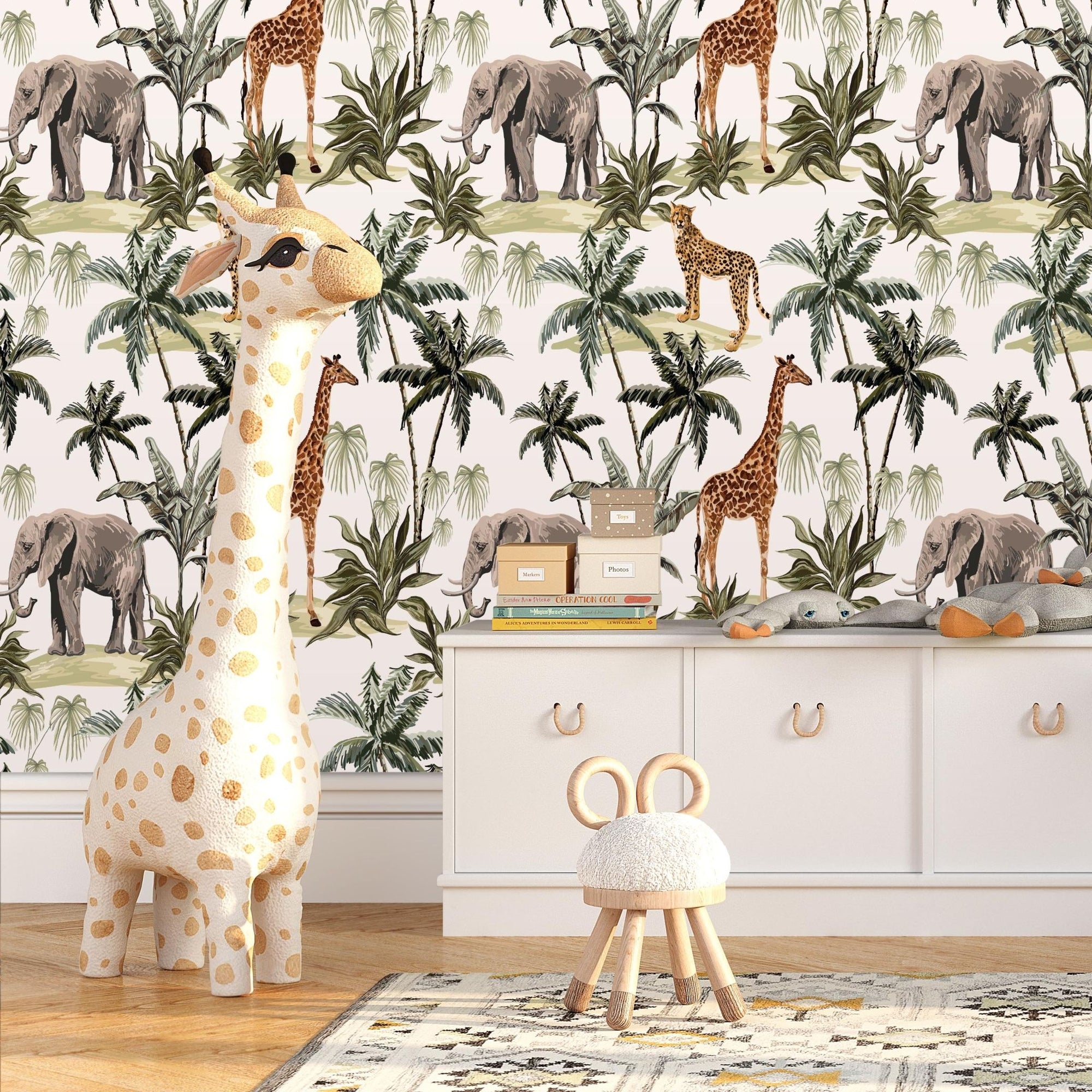 Giraffe Themed Wallpaper for Nursery and Kids Rooms - Looking Up