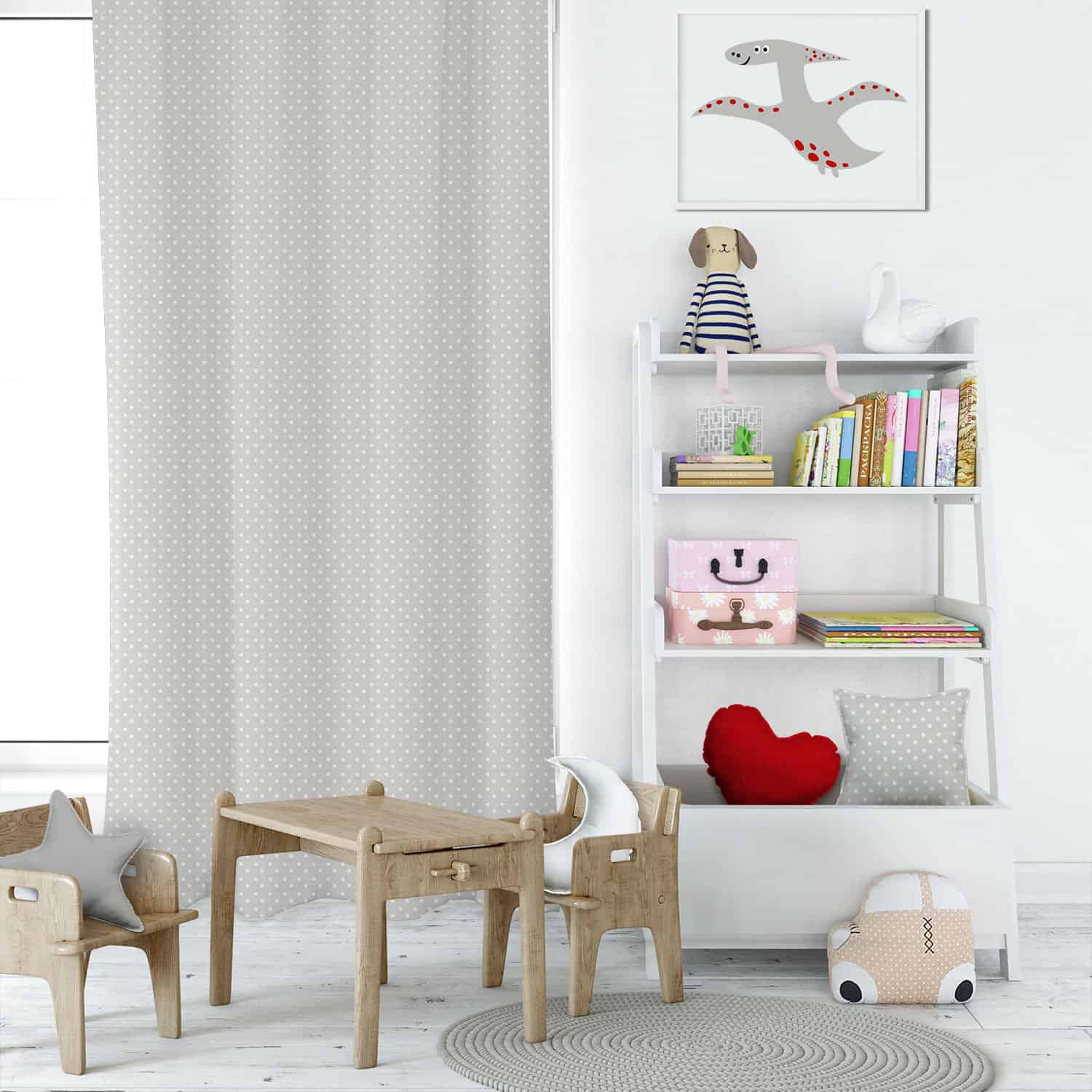 Mini Dot French Gray Kids Curtains