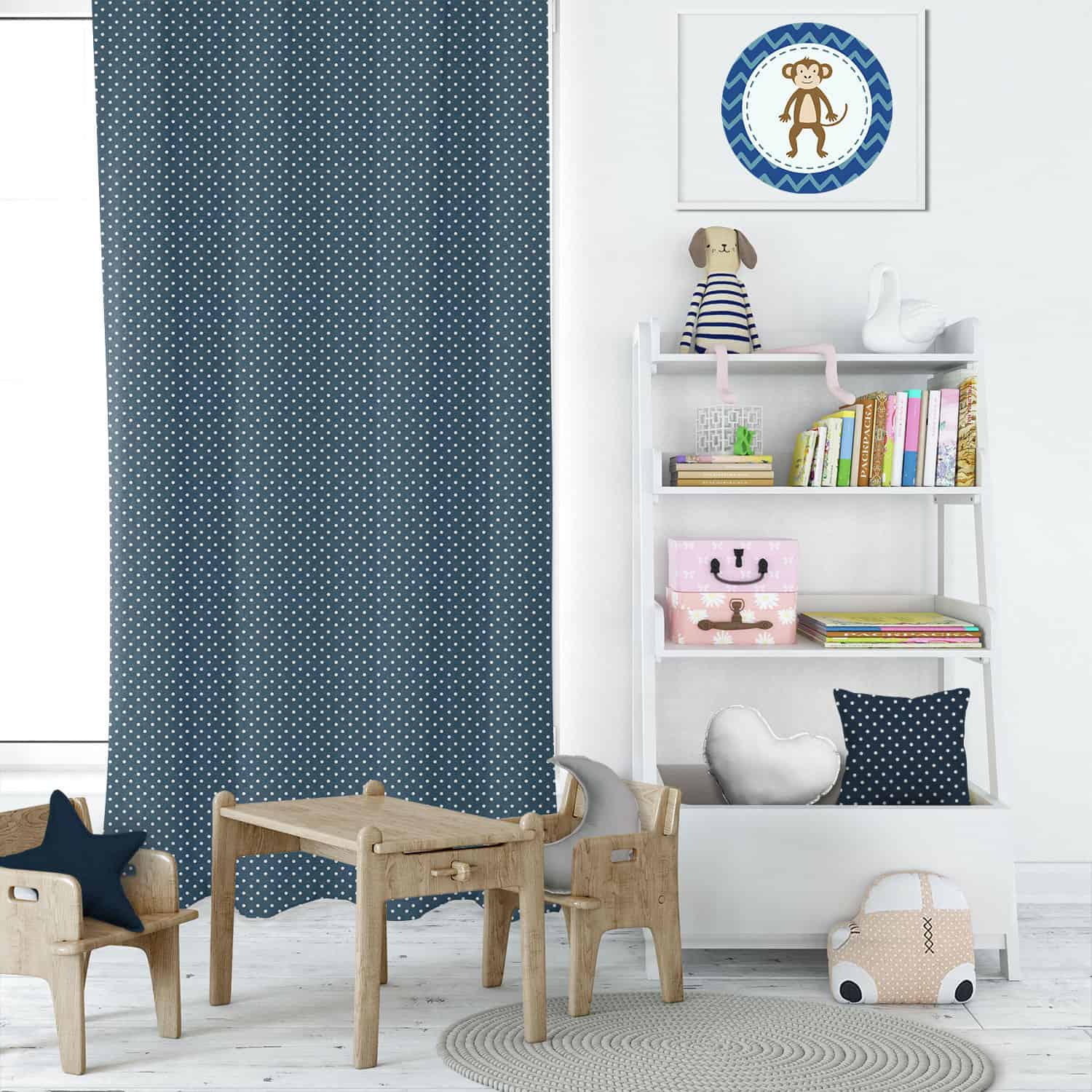 Mini Dot Navy Kids Curtains