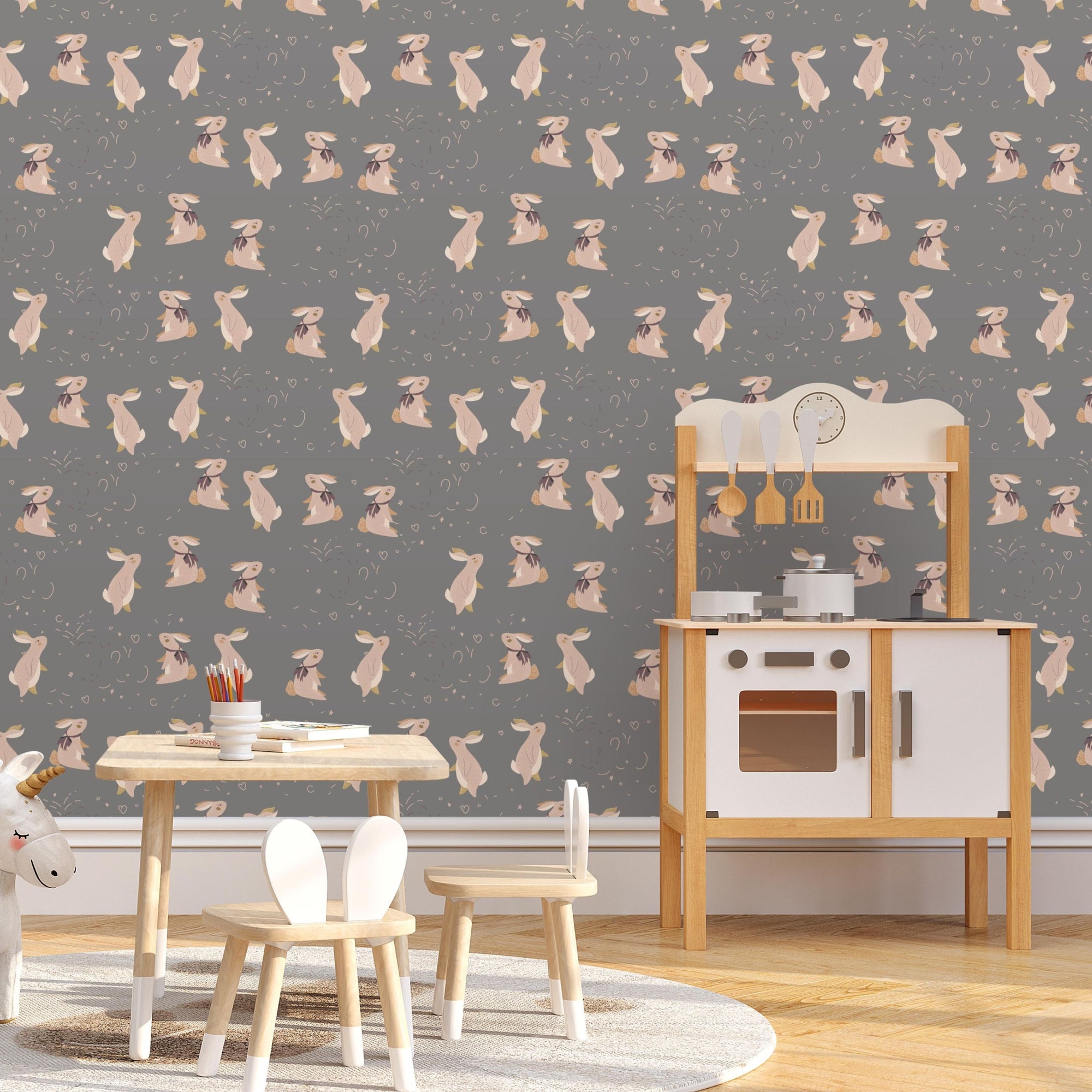 Bunny Wallpaper Peel and Stick or Traditional - Mellow Bunnies