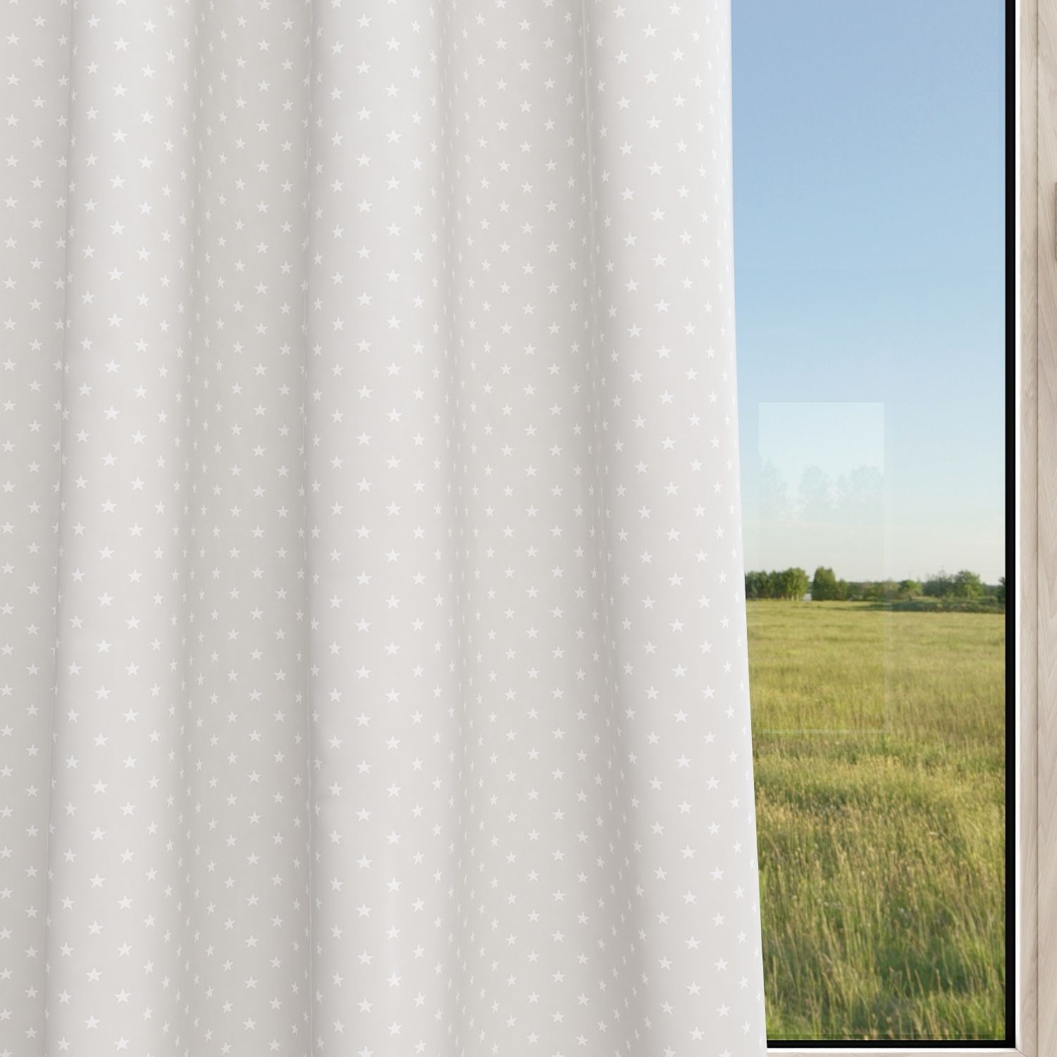 Mini Star French Gray White Kids Curtains