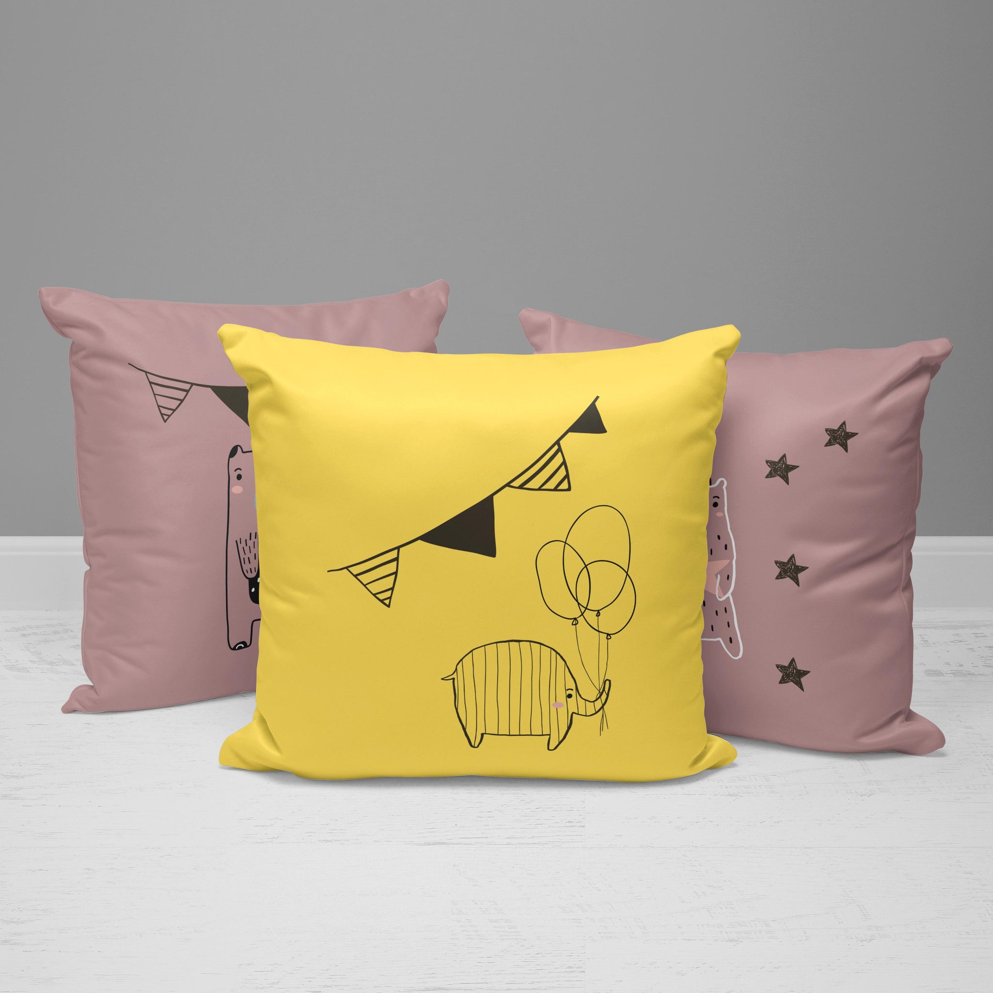 Animals Throw Pillows | Set of 3 | Collection: Party Animals | For Nurseries & Kid's Rooms