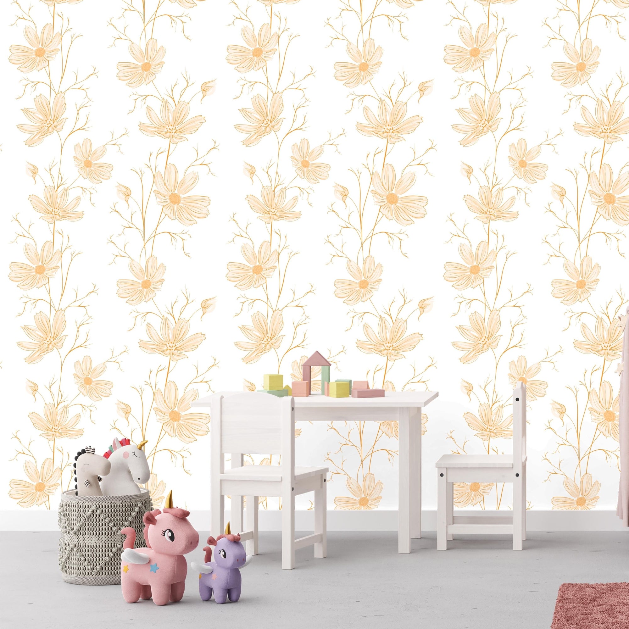 Floral Theme Nursery Wallpaper - Peaches and Blooms