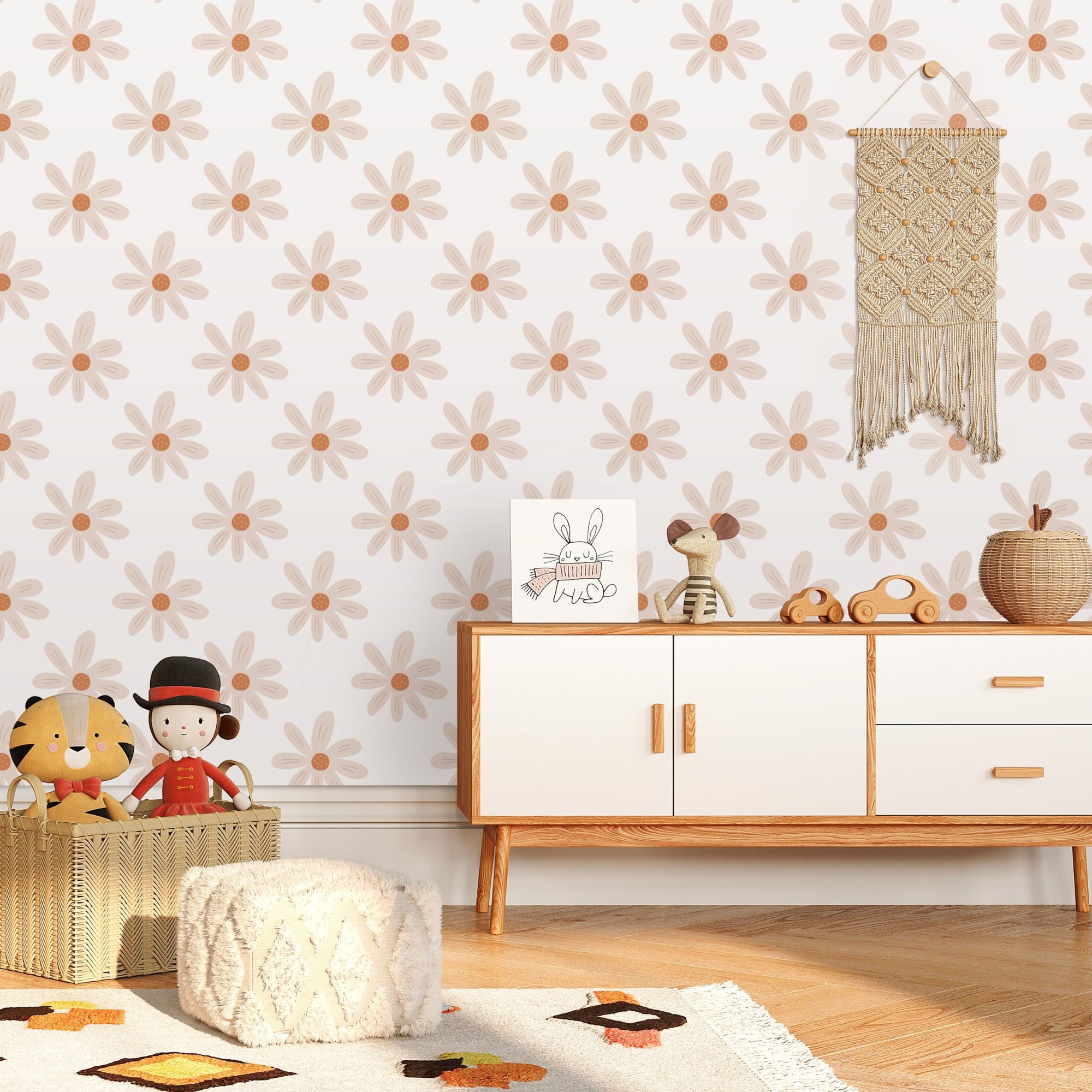 Daisy Wallpaper for Nursery and Kids Rooms - Peachy Daisies