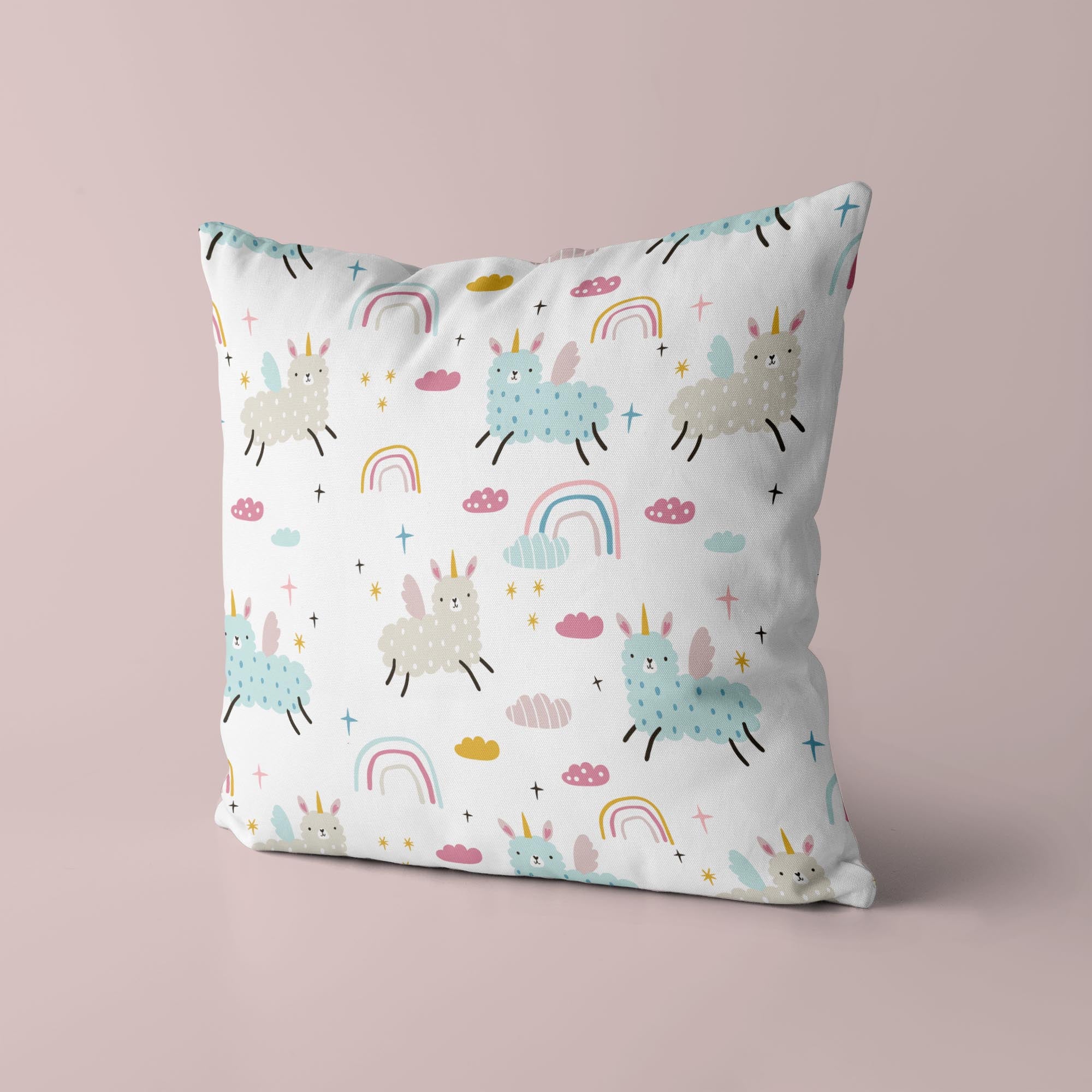 Llama/Unicorn Kids & Nursery Throw Pillow - Llamas and Rainbows