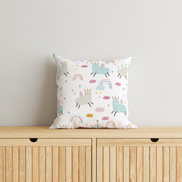 Llama/Unicorn Kids & Nursery Throw Pillow - Llamas and Rainbows