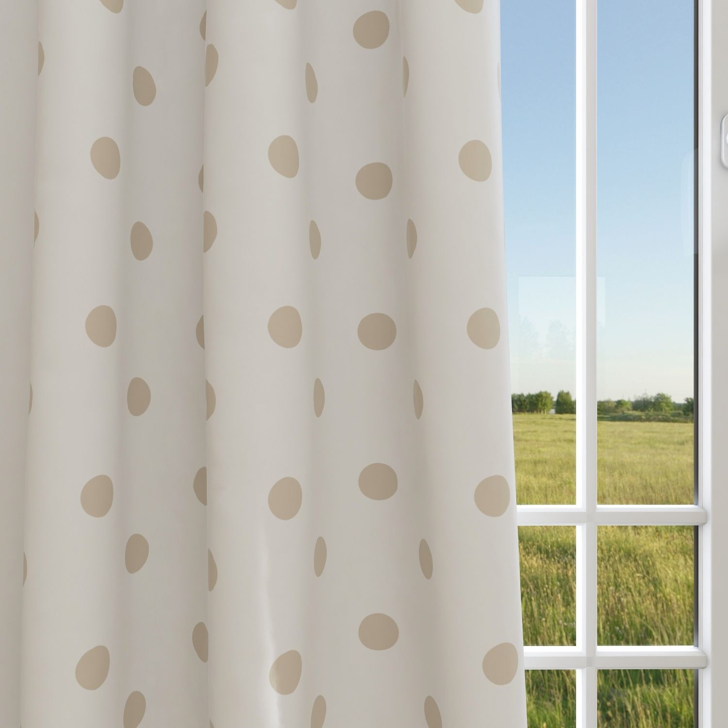 Polka Dot White Athena Gold Kids Curtains