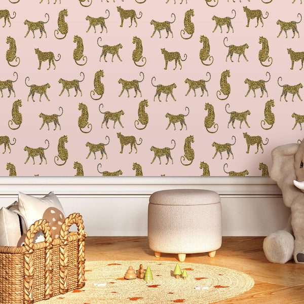 Leopard Peel and Stick Wallpaper or Traditional Wallpaper - Prancing Leopards