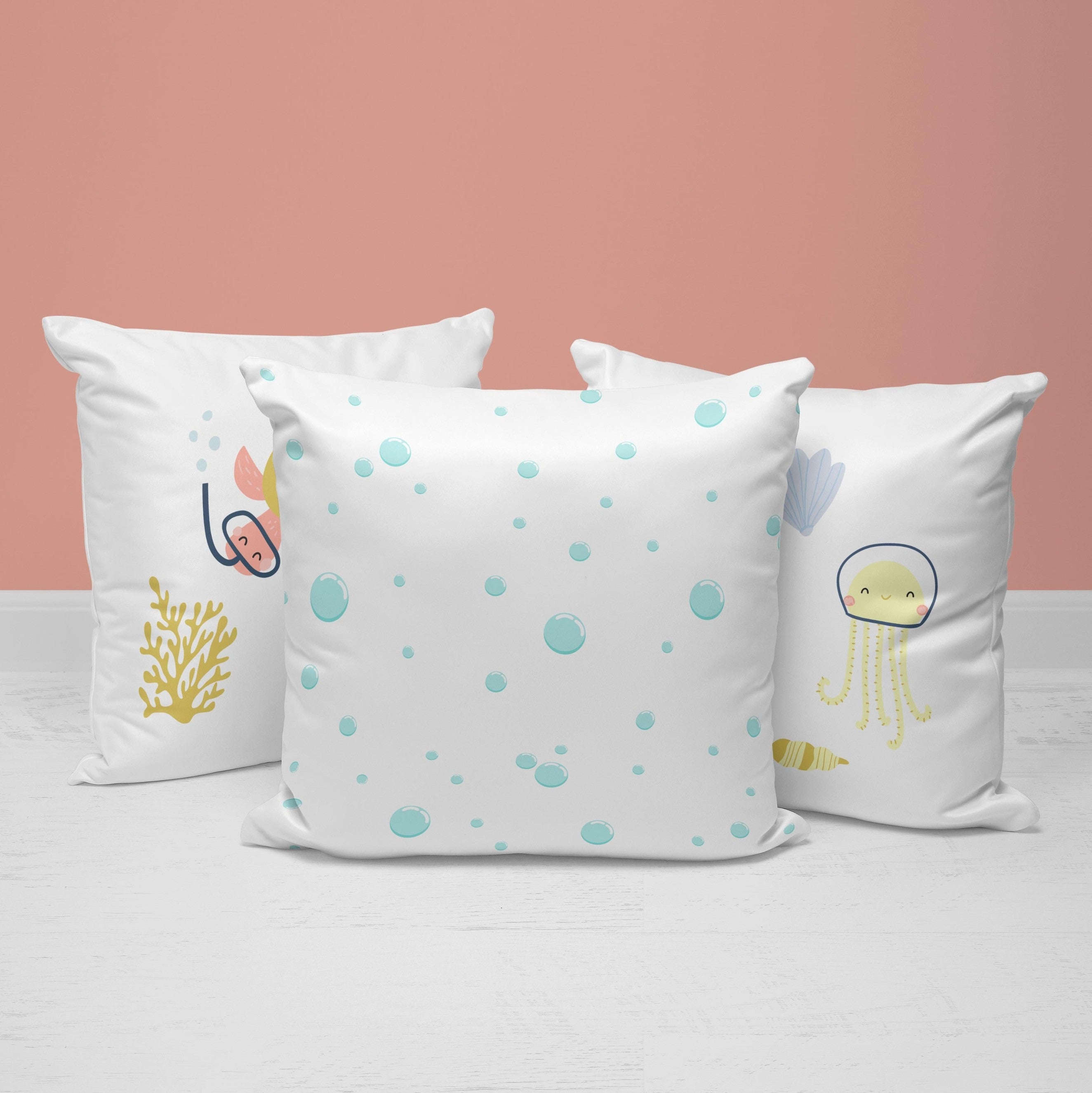 Underwater Throw Pillows | Set of 3 | Collection: Seas the Day | For Nurseries & Kid's Rooms