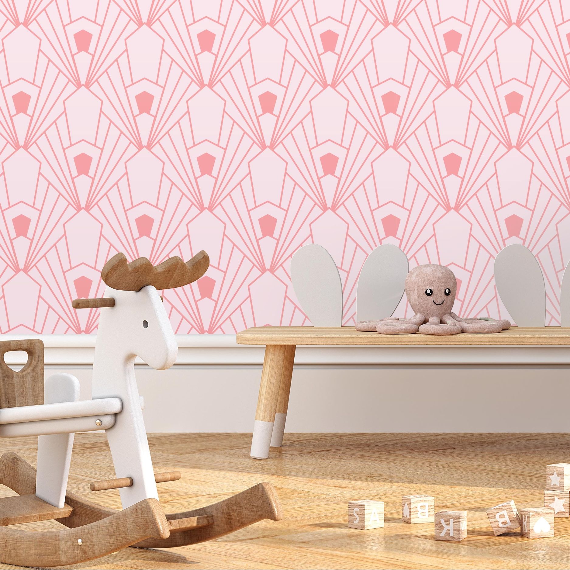 Geometric Theme Nursery Wallpaper - Sharp Pinks