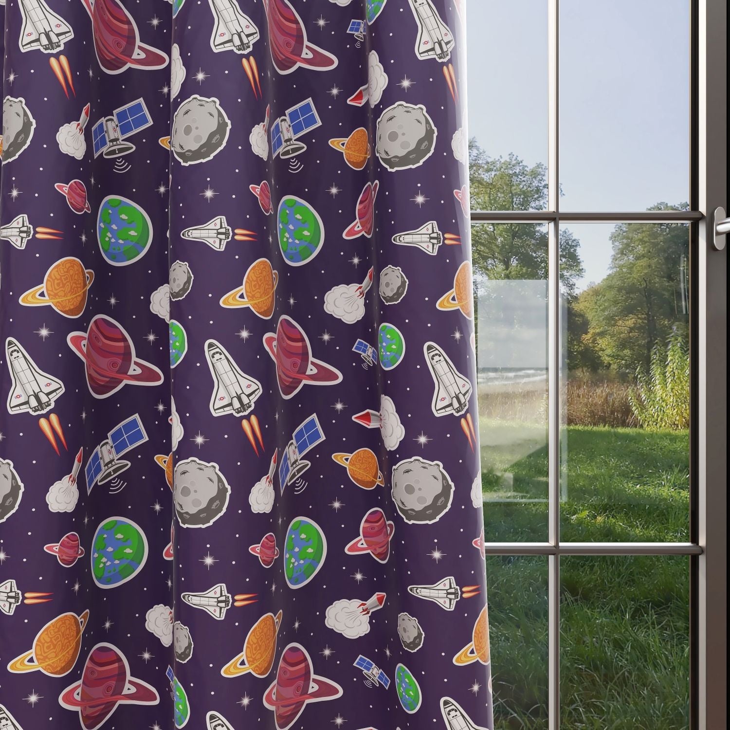 Space Kids & Nursery Blackout Curtains - Satellite Image